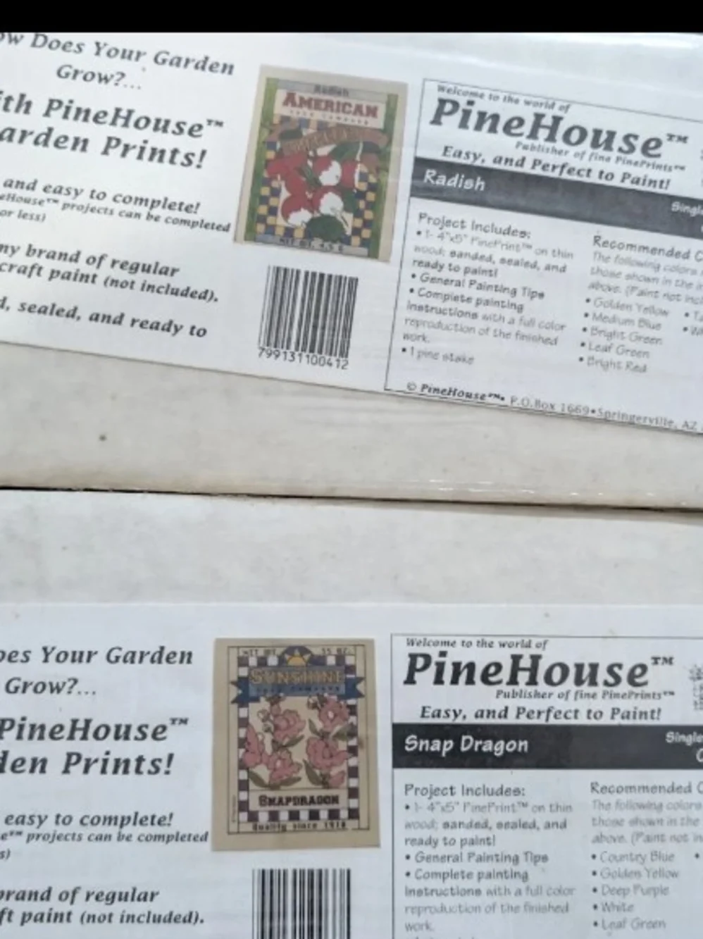 5 Vintage NOS Pinehouse DIY CRAFT Garden Stakes Green Beans Sunflower Radish